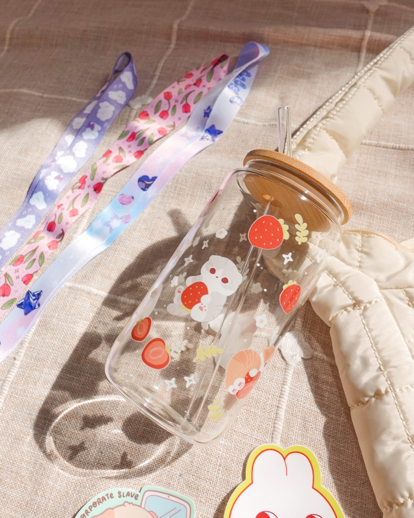 Strawberry Cat Glass Cup