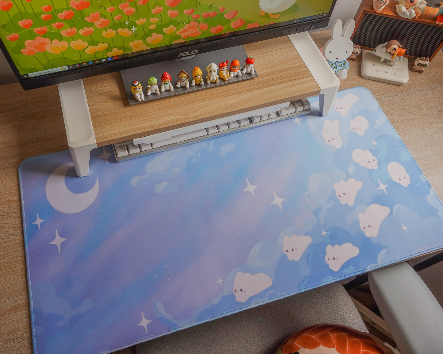 Blue Dreamy Bunny Desk Mat
