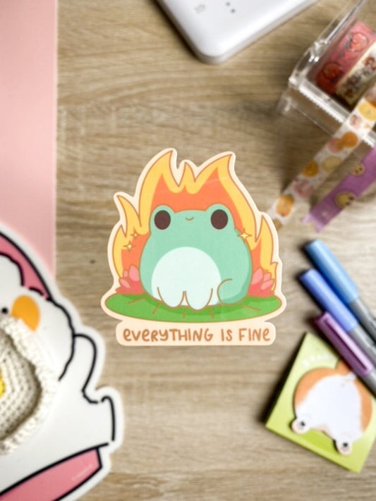 Everything is Fine - Frog Sticker - stickersbysuzie