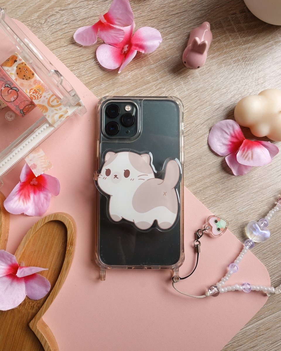 Grey Cat Phone Grip - stickersbysuzie