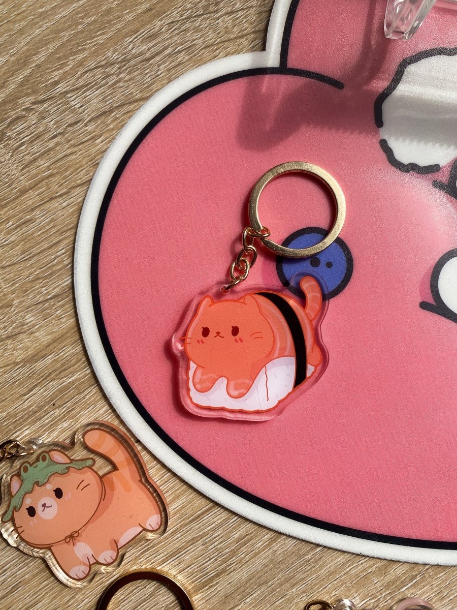 Salmon Sushi Cat Keychain - stickersbysuzie