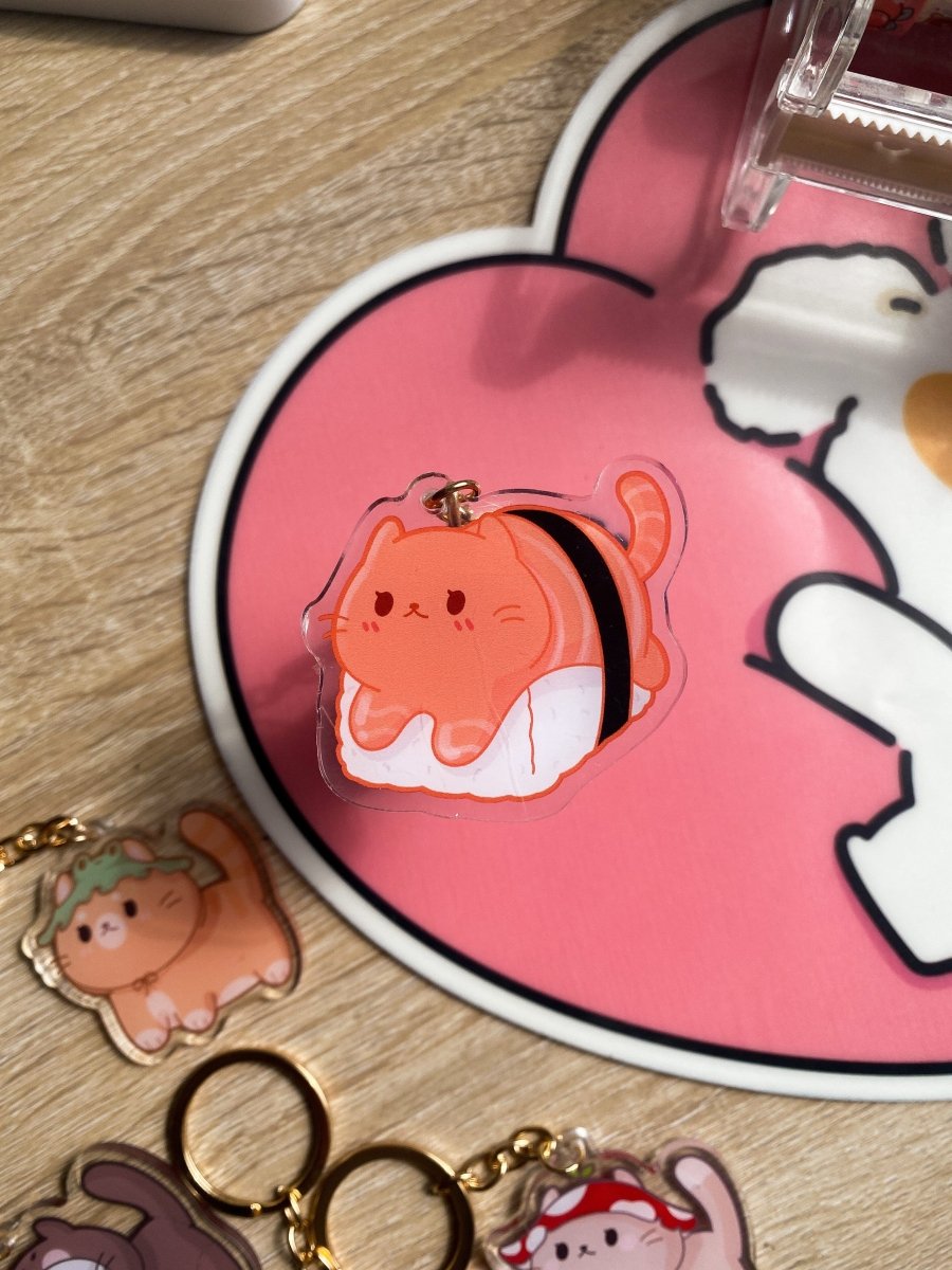 Salmon Sushi Cat Keychain - stickersbysuzie