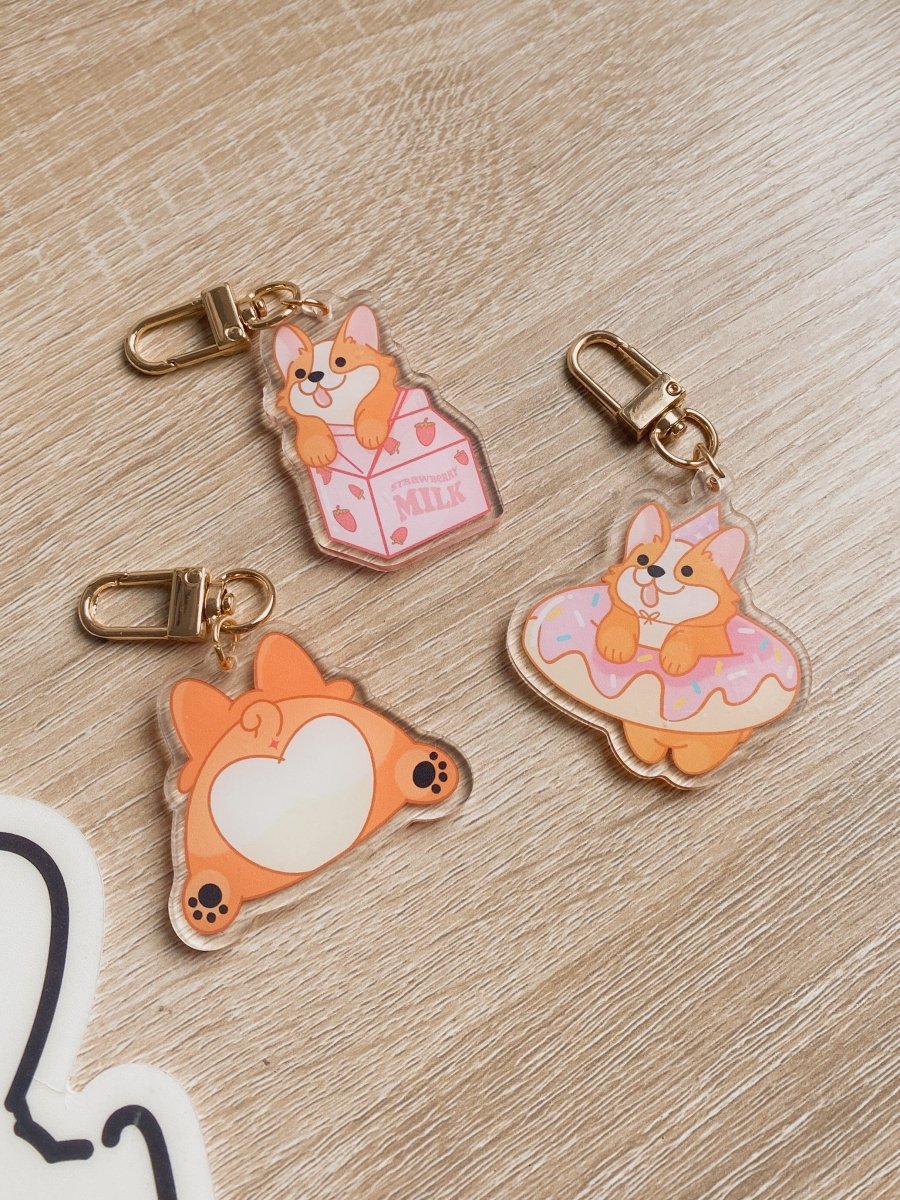 Strawberry Milk Corgi Keychain - stickersbysuzie