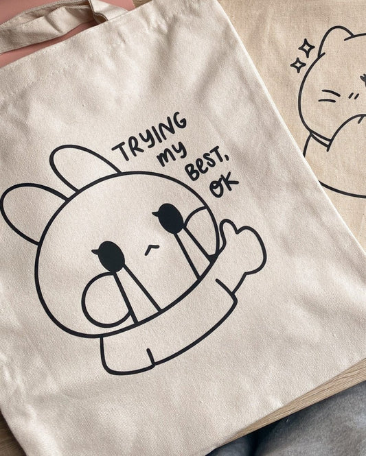 Trying My Best Ok Tote Bag - stickersbysuzie