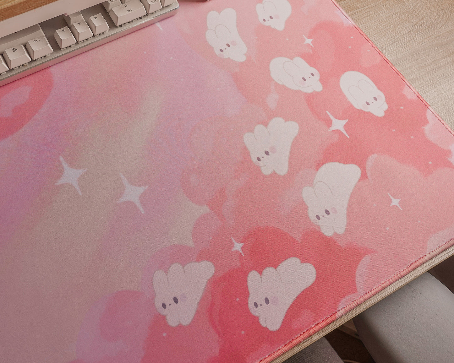 Pink Dreamy Bunny Desk Mat