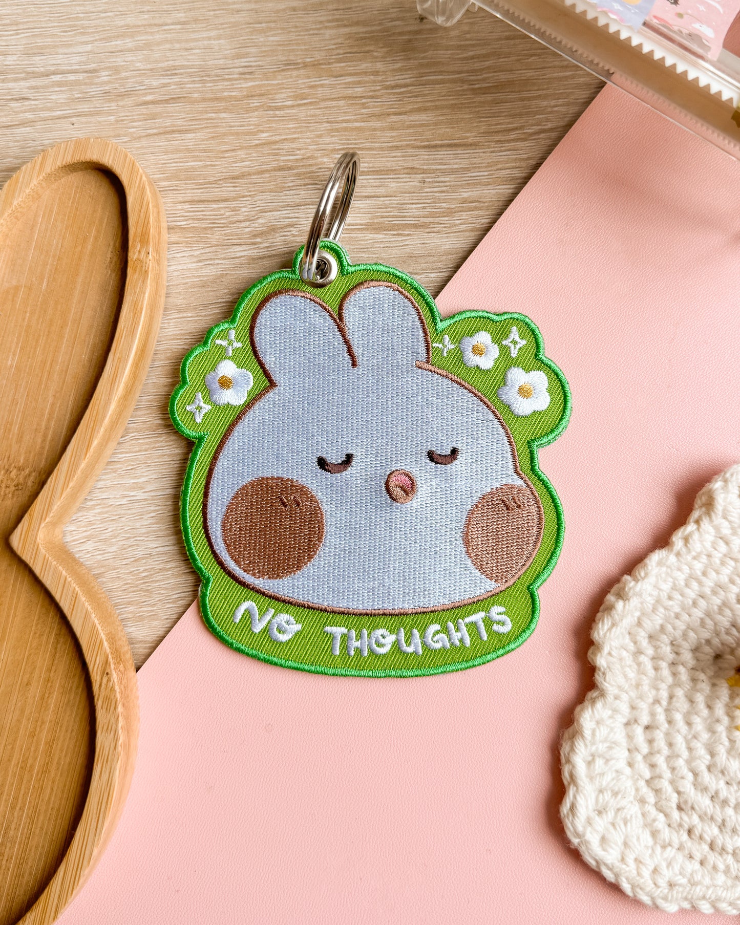 One Brain Cell/No Thoughts Embroidered Keychain