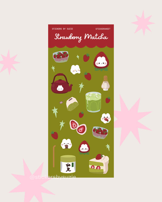 Strawberry Matcha Sticker Sheet