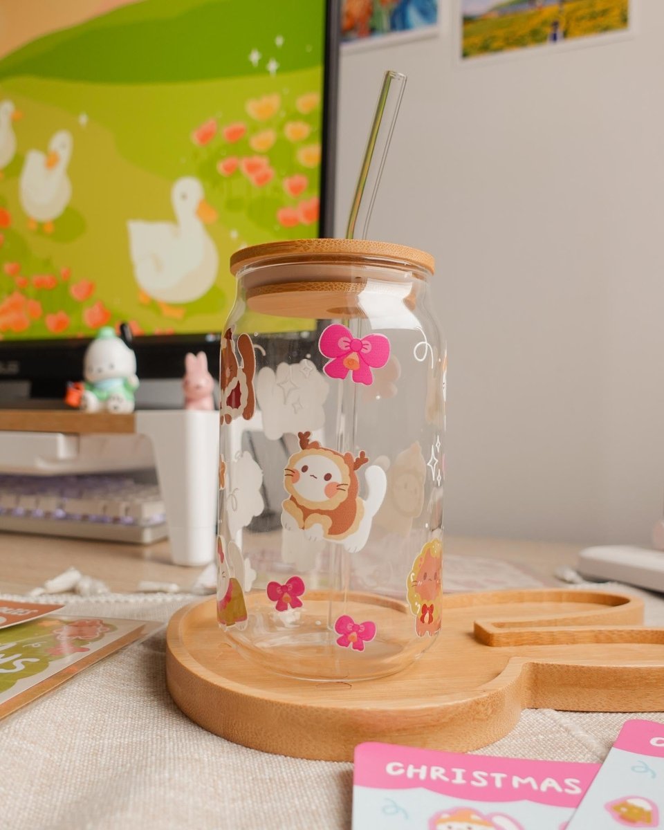 Christmas Kitties Glass Cup - stickersbysuzie
