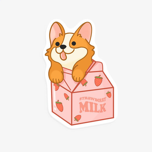 Corgi strawberry milk sticker - stickersbysuzie